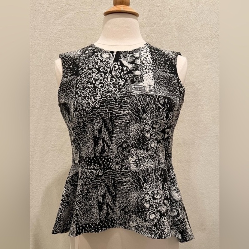BCBGMAXAZRIA Black and White Peplum Top
